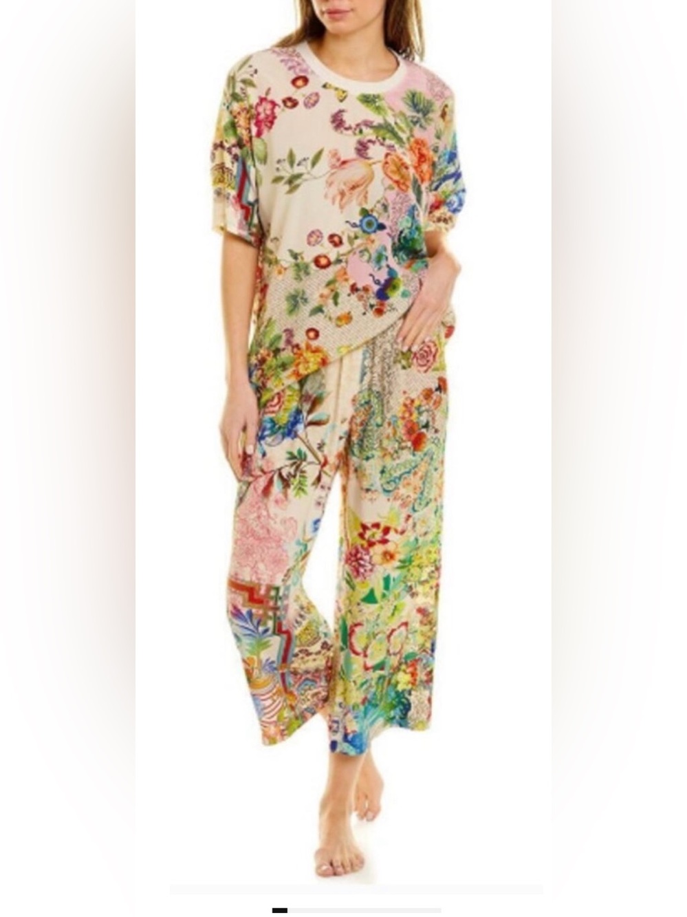 Johnny Was Silk Jailyn Oversized Tee Lounge Pajama Set Women's Sz. L